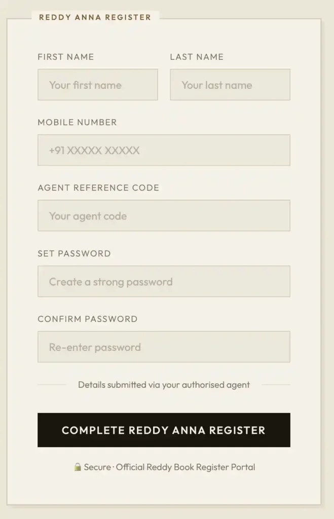 Reddy Anna Register Form Fields